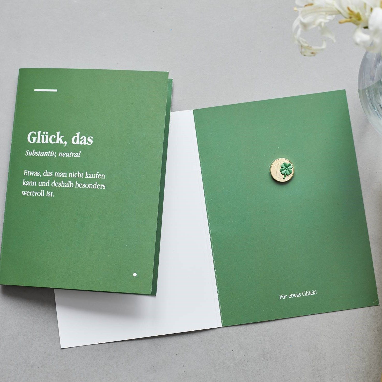 Grußkarte Mit Glücksbringer – Inkl. Goldfarbenem Umschlag, Accessoire Abnehmbar, Made In Germany